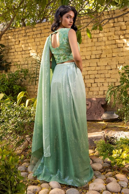 Suruchi Parakh Floral Print Georgette Lehenga Saree Set 