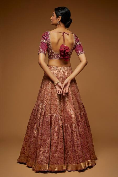 Shop Neeta Lulla Wine Brocade, Tulle Beads, Crystals, Cut Work, Pearls Embroidered Lehenga Set at Aza Fashions Shop_Neeta Lulla_Wine Brocade, Tulle Beads, Crystals, Cut Work, Pearls Embroidered Lehenga Set_at_Aza_Fashions