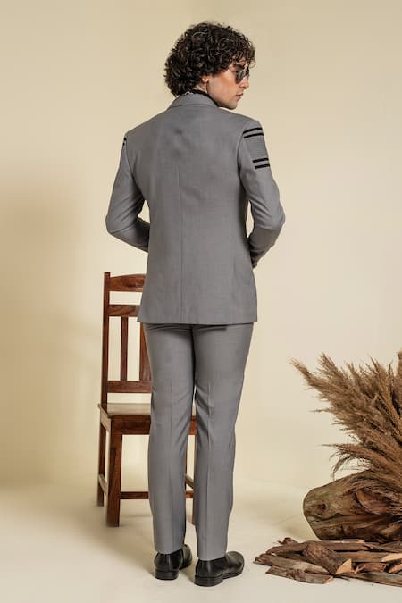 Shop_Abkasa_Grey Terrycloth Plymouth Pintucks Coat And Trouser Set _at_Aza_Fashions