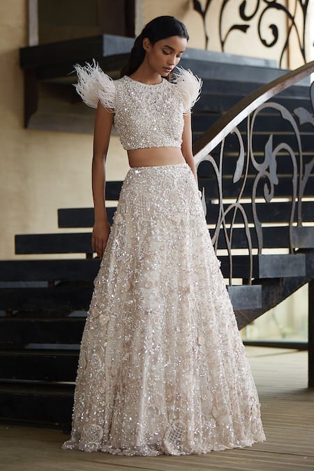 Nadine Dhody Jade Pearl Embroidered Blouse & Lehenga Set 