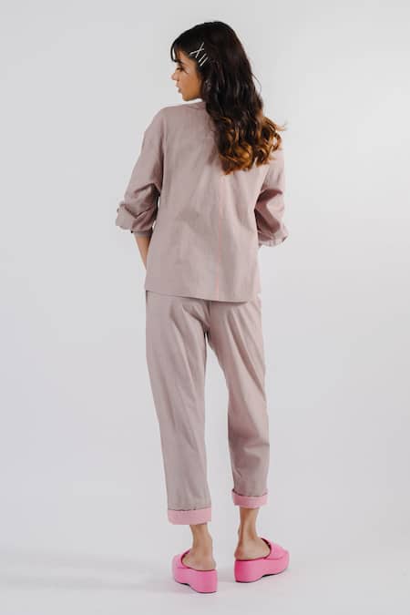 Shop Tussah By Siddhi Shah Grey Handloom Cotton Patchwork, Embroidery V-neck Patch Work Shirt And Pant Set at Aza Fashions Shop_Tussah By Siddhi Shah_Grey Handloom Cotton Patchwork, Embroidery V-neck Patch Work Shirt And Pant Set _at_Aza_Fashions