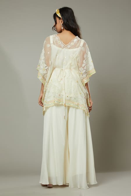 Shop I Am Design Ivory Chiffon, Silk Organza French Vanilla Palazzo And Embroidered Kaftan Set at Aza Fashions Shop_I Am Design_Ivory Chiffon, Silk Organza French Vanilla Palazzo And Embroidered Kaftan Set _at_Aza_Fashions