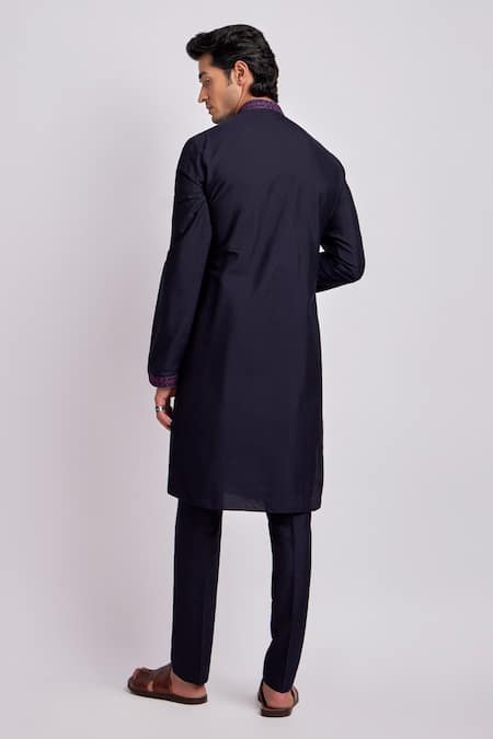 Shop Bubber Couture Blue Cotton, Silk Embroidery Leonid Placement Kurta With Pant at Aza Fashions Shop_Bubber Couture_Blue Cotton, Silk Embroidery Leonid Placement Kurta With Pant _at_Aza_Fashions