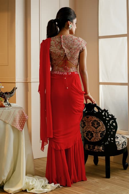 Nehha Nhata Draped Gharara Saree With Embroidered Blouse 