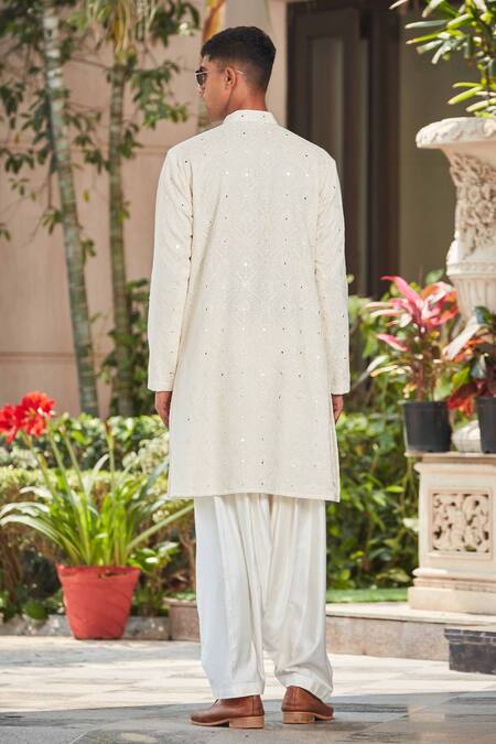 Shop Bohame Off White Georgette, Rayon Vatsya Chikankari Embroidered Kurta With Salwar at Aza Fashions Shop_Bohame_Off White Georgette, Rayon Vatsya Chikankari Embroidered Kurta With Salwar_at_Aza_Fashions