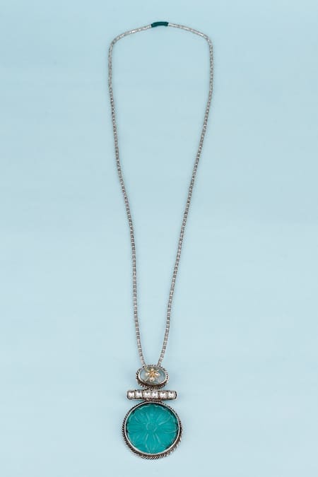 Shop Sangeeta Boochra Silver Plated Nafia Embellished Necklace at Aza Fashions Shop_Sangeeta Boochra_Silver Plated Nafia Embellished Necklace _at_Aza_Fashions