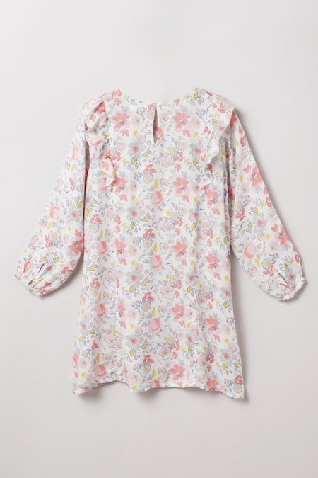 Shop Byb Premium White Cotton Embroidery Printed Dress at Aza Fashions Shop_Byb Premium_White Cotton Embroidery Printed Dress _at_Aza_Fashions