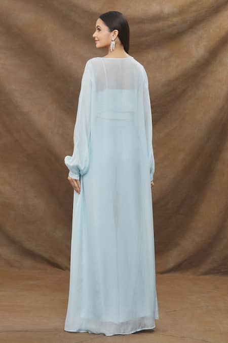 Kanj By Priyanka A Sakhuja Sheer Sleeved Cape Bell Bottoms Pant Set 