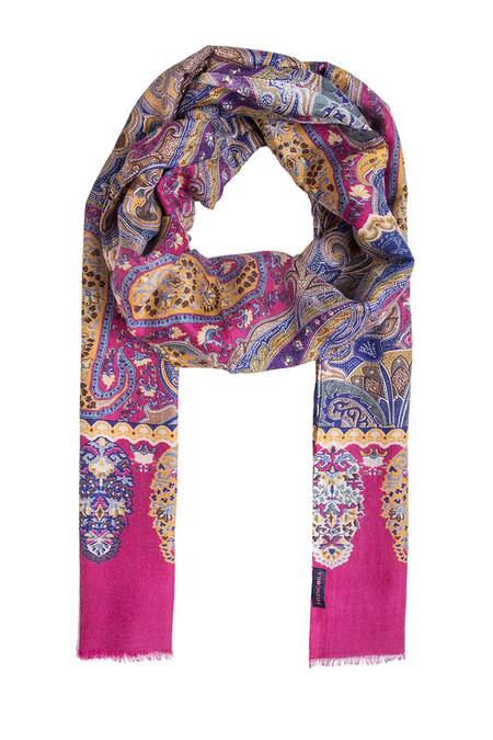 Shop Shingora Fuchsia Printed Flower Pattern Stole at Aza Fashions Shop_Shingora_Fuchsia Printed Flower Pattern Stole _at_Aza_Fashions