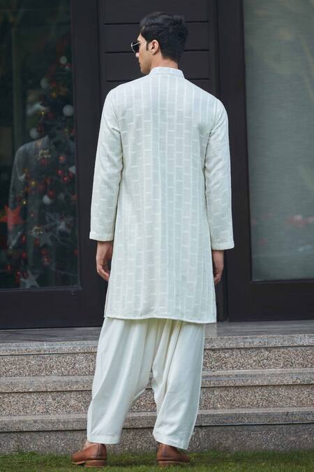 Shop Bohame Off White Georgette, Rayon Tarusa Full Sleeve Chikankari Kurta With Salwar at Aza Fashions Shop_Bohame_Off White Georgette, Rayon Tarusa Full Sleeve Chikankari Kurta With Salwar_at_Aza_Fashions