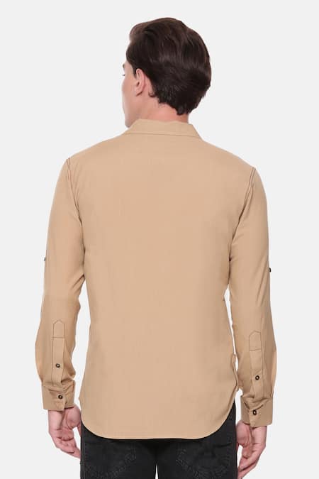 Shop_Mayank Modi - Men_Beige Malai Cotton Shirt _at_Aza_Fashions