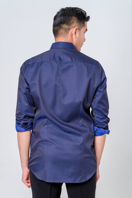 Shop_Amrit Dawani_Blue Cotton Sequins, Beads Skull Placement Embroidered Shirt _at_Aza_Fashions