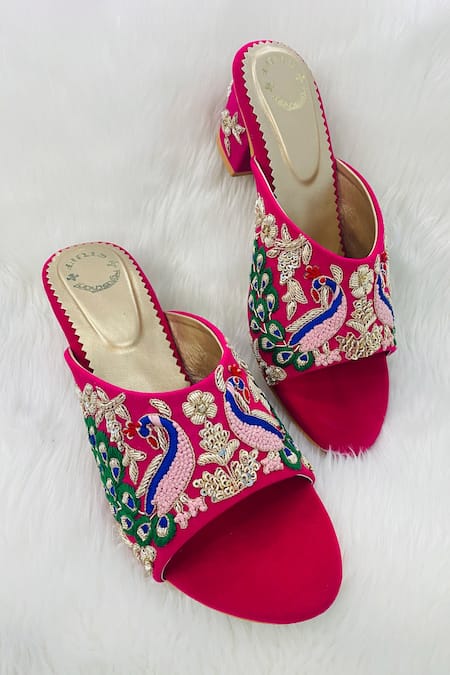 stradivarius size 41 EU pink velvet glitter heel block heels | eBay