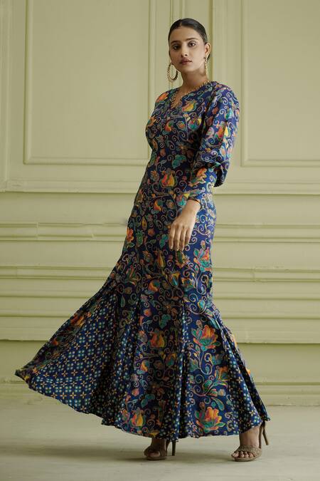 Affroz Paisley Jaal Print Flared Dress 