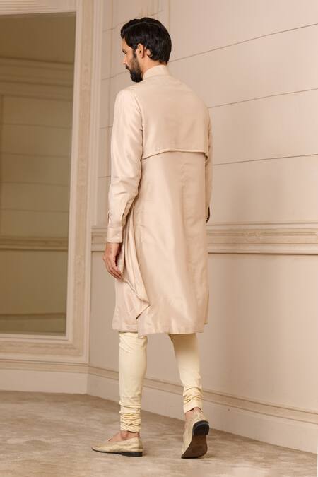 Shop Tarun Tahiliani Gold Spandex, Silk Pearls Asymmetric Layered Kurta Set at Aza Fashions Shop_Tarun Tahiliani_Gold Spandex, Silk Pearls Asymmetric Layered Kurta Set_at_Aza_Fashions