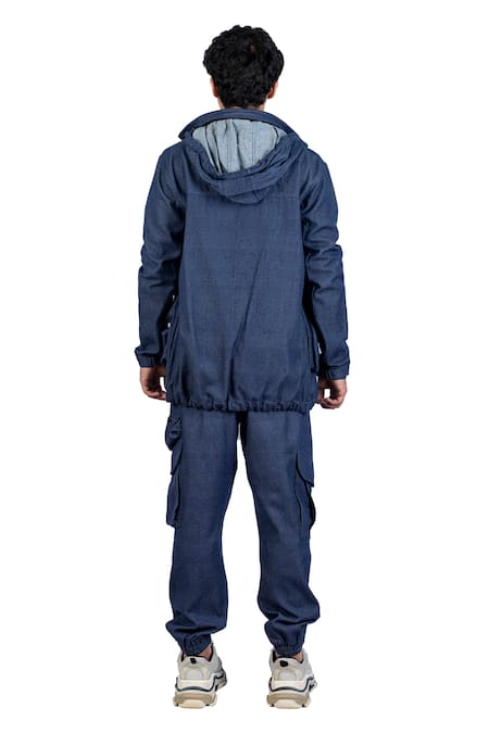 Shop_Theorem_Blue Cotton, Denim Modular Exploration Summer Backpack Jacket _at_Aza_Fashions