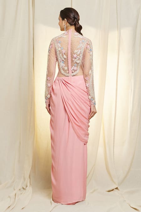 Vivek Patel Hand Embroidered Crepe Saree Gown 