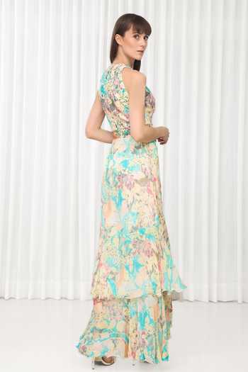 Mandira Wirk Tube Rose Print High Low Dress 