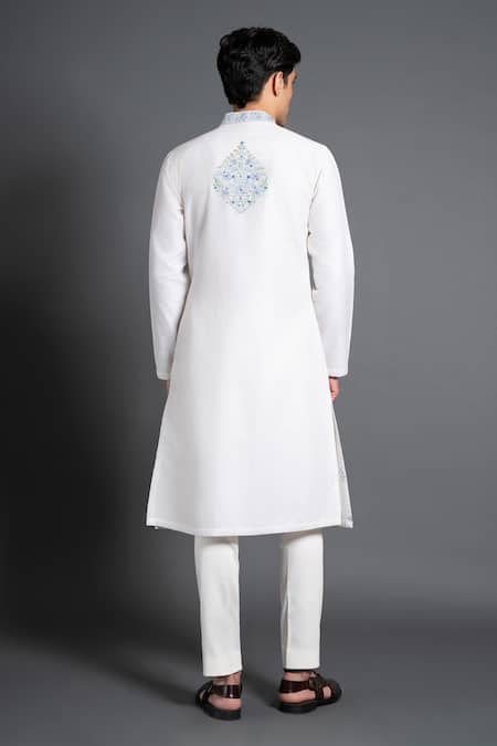 Shop Raghavendra Rathore Jodhpur White Silk Embroidery Angrakha Kurta at Aza Fashions Shop_Raghavendra Rathore Jodhpur_White Silk Embroidery Angrakha Kurta _at_Aza_Fashions