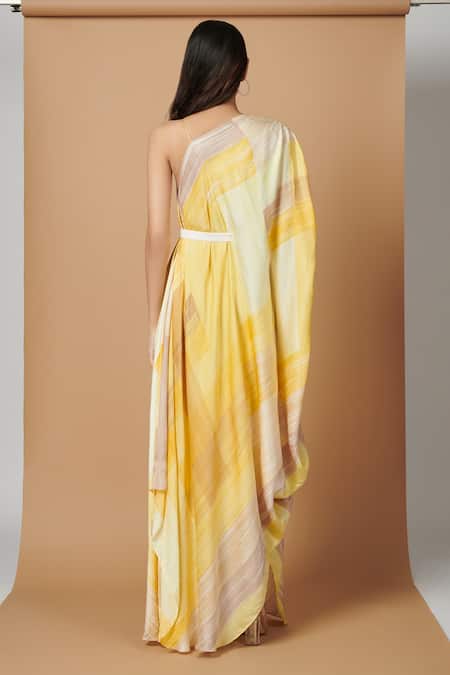 Vedika M Abstract Print V Neck Draped Dress 