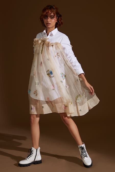 Archana Rao Shirt Dress With Embroidered Overlay 