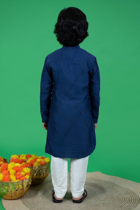 Shop_Little Boys Closet_Blue Cotton, Silk Embroidery Metallic Tape Kurta Set _at_Aza_Fashions