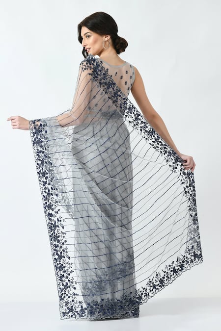 Shop Mehar Grey Net Sequins, Cut Work And Cutdana Hand Embroidered Saree at Aza Fashions Shop_Mehar_Grey Net Sequins, Cut Work And Cutdana Hand Embroidered Saree _at_Aza_Fashions