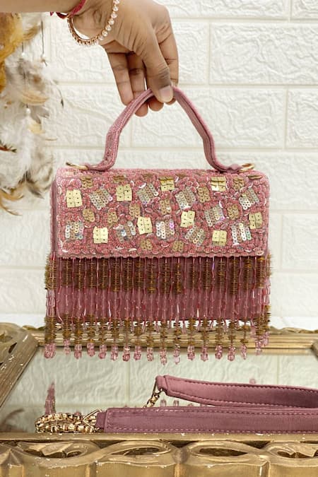 Shop Kainiche By Mehak Pink Embellished Handwork Sequin Clutch Bag at Aza Fashions Shop_Kainiche By Mehak_Pink Embellished Handwork Sequin Clutch Bag _at_Aza_Fashions