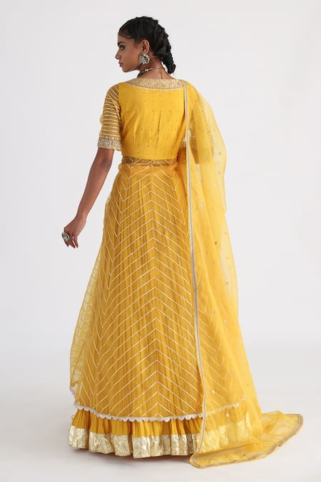Shop Smriti By Anju Agarwal Yellow Bamboo, Organza, Crepe, Zubha Bodice Embroidered Anarkali Lehenga Set at Aza Fashions Shop_Smriti By Anju Agarwal_Yellow Bamboo, Organza, Crepe, Zubha Bodice Embroidered Anarkali Lehenga Set _at_Aza_Fashions