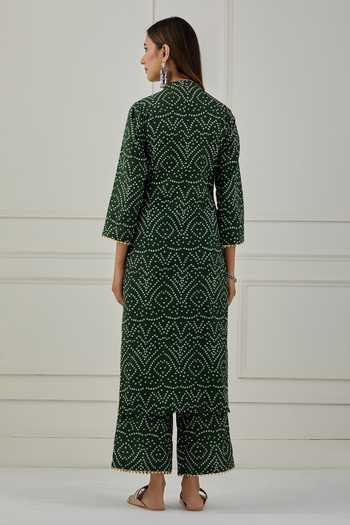 Musal Dark Green Bandhani Print Kurta Set 