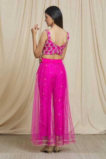 Divya Kanakia Embroidered Blouse & Overlay Pant Set 