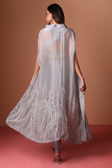 Soha By Harleen And Sona Crystal Embroidered Swirl Pattern Cape Skirt Set 