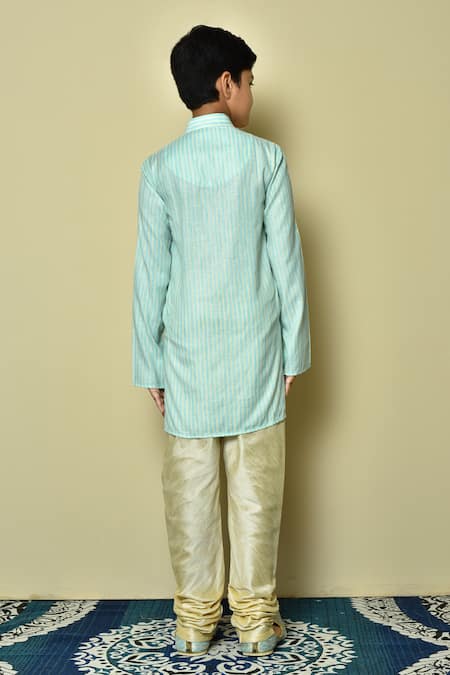 Shop_Petite Pomme_Green Cotton Stripe Pattern Kurta Set _at_Aza_Fashions