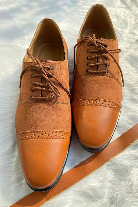 Shop SCHON ZAPATO Brown Lace Up Vegan Leather Shoes at Aza Fashions Shop_SCHON ZAPATO_Brown Lace Up Vegan Leather Shoes _at_Aza_Fashions
