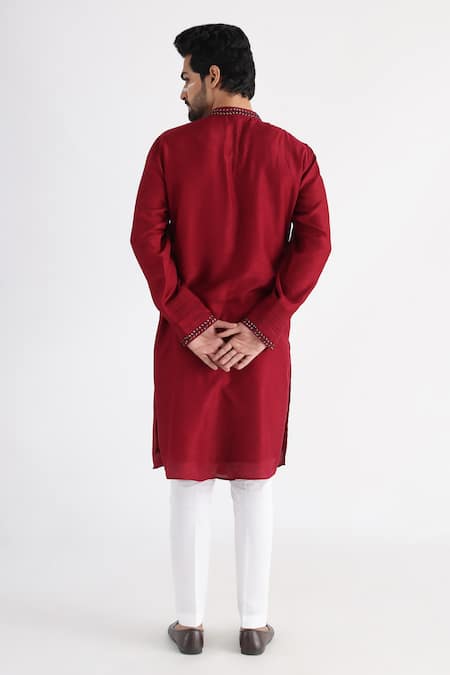 Shop Smriti By Anju Agarwal Maroon Bamboo, Cotton Sequins, Embroidery Ahmar Textured Pattern Kurta Set at Aza Fashions Shop_Smriti By Anju Agarwal_Maroon Bamboo, Cotton Sequins, Embroidery Ahmar Textured Pattern Kurta Set _at_Aza_Fashions