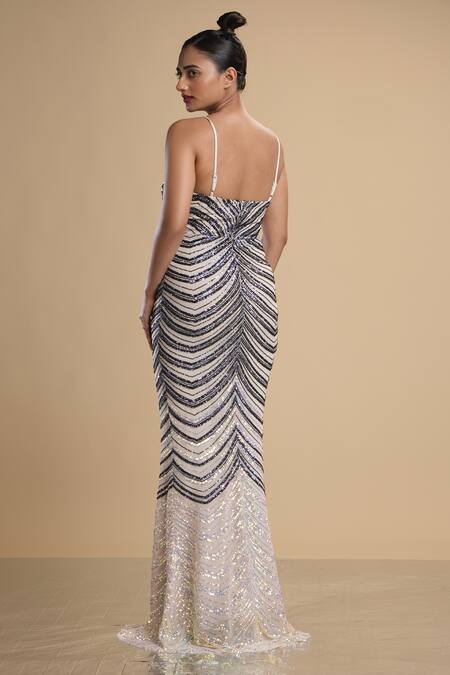 Shop Kommal Sood Blue Lycra Stretch Net Embroidered Work Graphic Pattern Strappy Gown at Aza Fashions Shop_Kommal Sood_Blue Lycra Stretch Net Embroidered Work Graphic Pattern Strappy Gown _at_Aza_Fashions