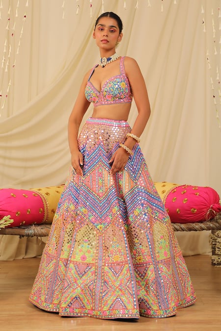 Rajbinder Chahal Geometric Floral Embellished Bridal Lehenga Set 