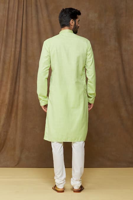 Shop Arihant Rai Sinha Green Linen, Cotton Plain Kurta at Aza Fashions Shop_Arihant Rai Sinha_Green Linen, Cotton Plain Kurta _at_Aza_Fashions