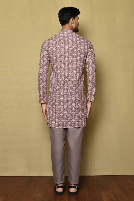 Shop Samyukta Singhania Purple Viscose Chikankari Printed And Embroidered Botanical & Thread Kurta at Aza Fashions Shop_Samyukta Singhania_Purple Viscose Chikankari Printed And Embroidered Botanical & Thread Kurta_at_Aza_Fashions