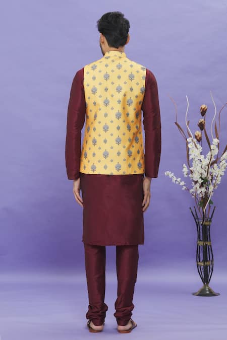Shop_Arihant Rai Sinha_Yellow Silk Embroidery Floral Printed Art Banarasi Bundi _at_Aza_Fashions
