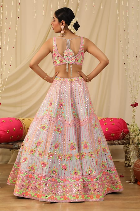 Rajbinder Chahal Scallop Floral Embroidered Bridal Lehenga Set 