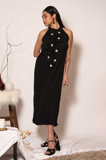 Vanshika Agarwal Label Charlotte 3D Blossom Embroidered Pleated Dress 