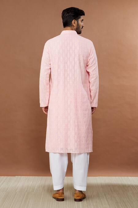 Shop Aham-Vayam Pink Cotton Sequins Floral Embroidered Kurta And Patiala Set at Aza Fashions Shop_Aham-Vayam_Pink Cotton Sequins Floral Embroidered Kurta And Patiala Set_at_Aza_Fashions