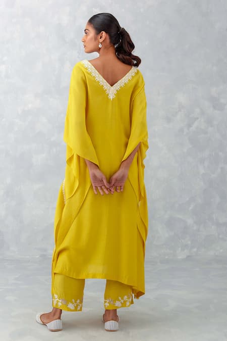 Devnaagri Flower Embroidered Kaftan & Pant Set 