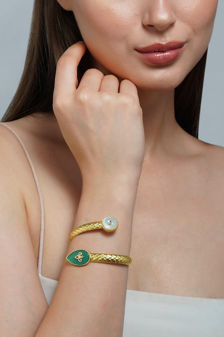 Shop Zariin Gold Plated Stones, Pearls Onyx And Embellished Bracelet at Aza Fashions Shop_Zariin_Gold Plated Stones, Pearls Onyx And Embellished Bracelet _at_Aza_Fashions