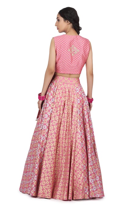 Shop Seema Nanda Pink Organza, Chanderi Silk, Lining Cotton Mul Kamla Printed Lehenga Set at Aza Fashions Shop_Seema Nanda_Pink Organza, Chanderi Silk, Lining Cotton Mul Kamla Printed Lehenga Set _at_Aza_Fashions