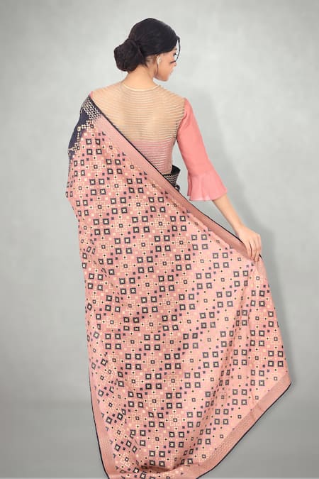 Shop I Am Design Black Silk Ikat Print Ombre Saree at Aza Fashions Shop_I Am Design_Black Silk Ikat Print Ombre Saree _at_Aza_Fashions