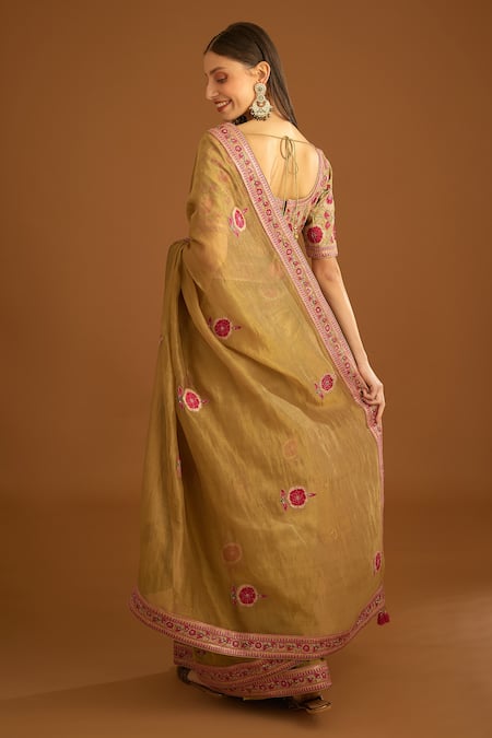 Shyam Narayan Prasad Chanderi Applique Saree With Blouse 