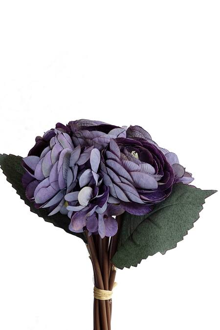 Shop_H2h_Purple Polyester Artificial Peony Flowers - Set Of 2_at_Aza_Fashions