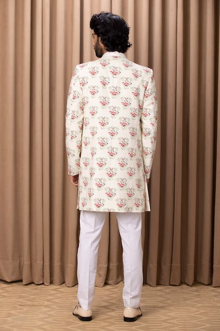 Shop Ankit V Kapoor Off White Cotton, Silk Embroidery Noor Floral Print Jacket And Kurta Set at Aza Fashions Shop_Ankit V Kapoor_Off White Cotton, Silk Embroidery Noor Floral Print Jacket And Kurta Set _at_Aza_Fashions